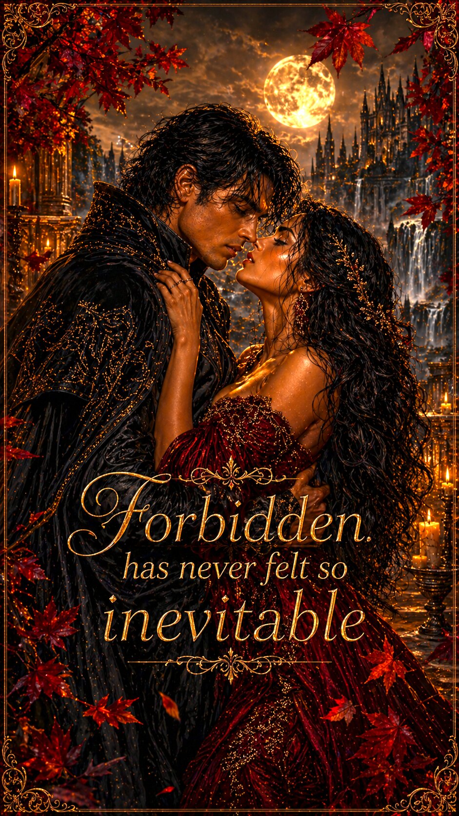 Forbidden has never felt so inevitable artwork with Elara and Lysander in moonlit Eldoria