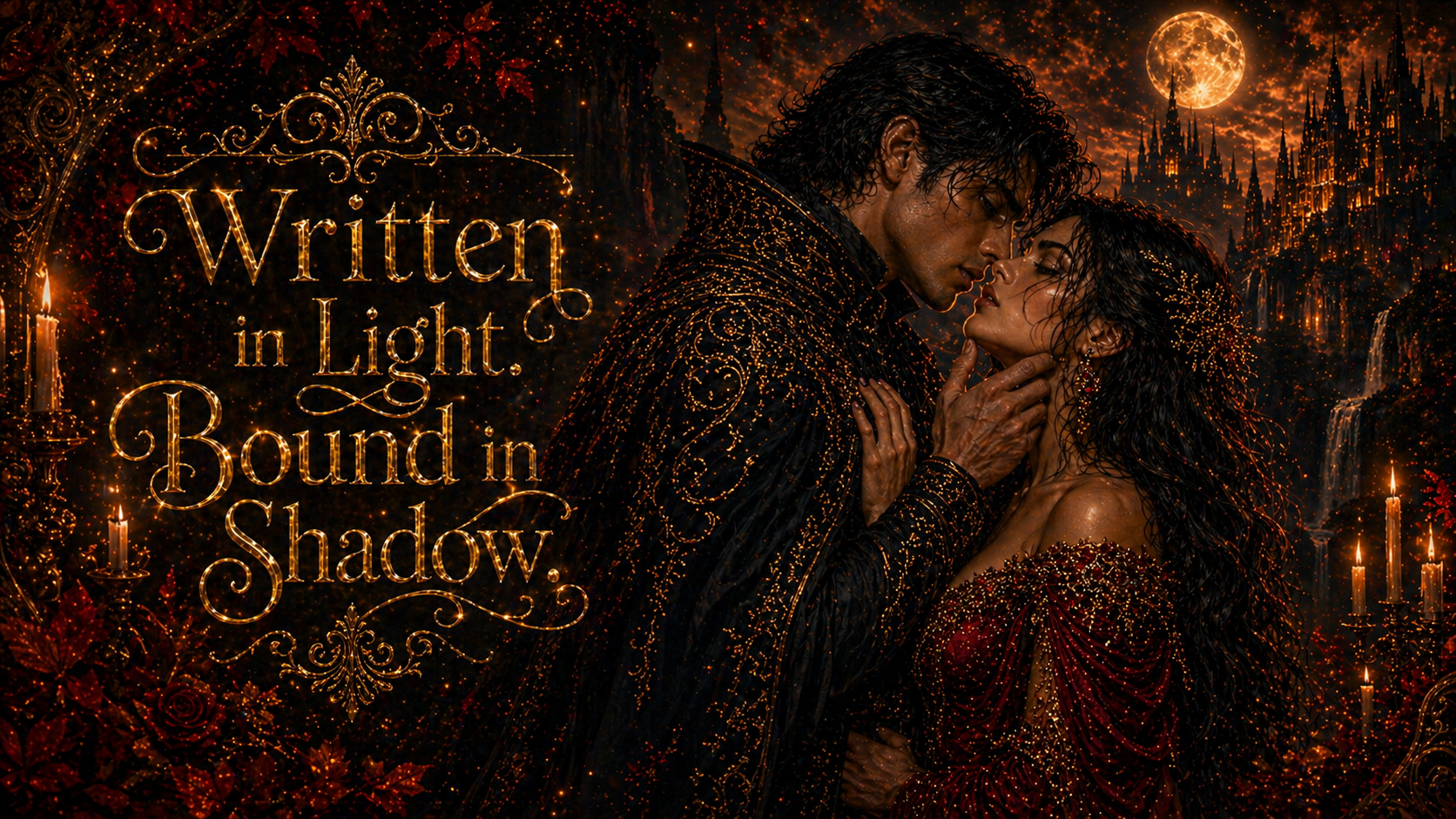 Written in Light. Bound in Shadow. artwork with Elara and Lysander